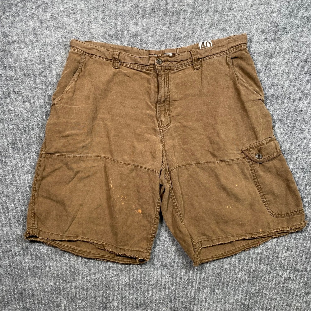 Old Navy Mens 40 Brown 100% Linen Cargo Shorts Field Tested Vintage Regulation